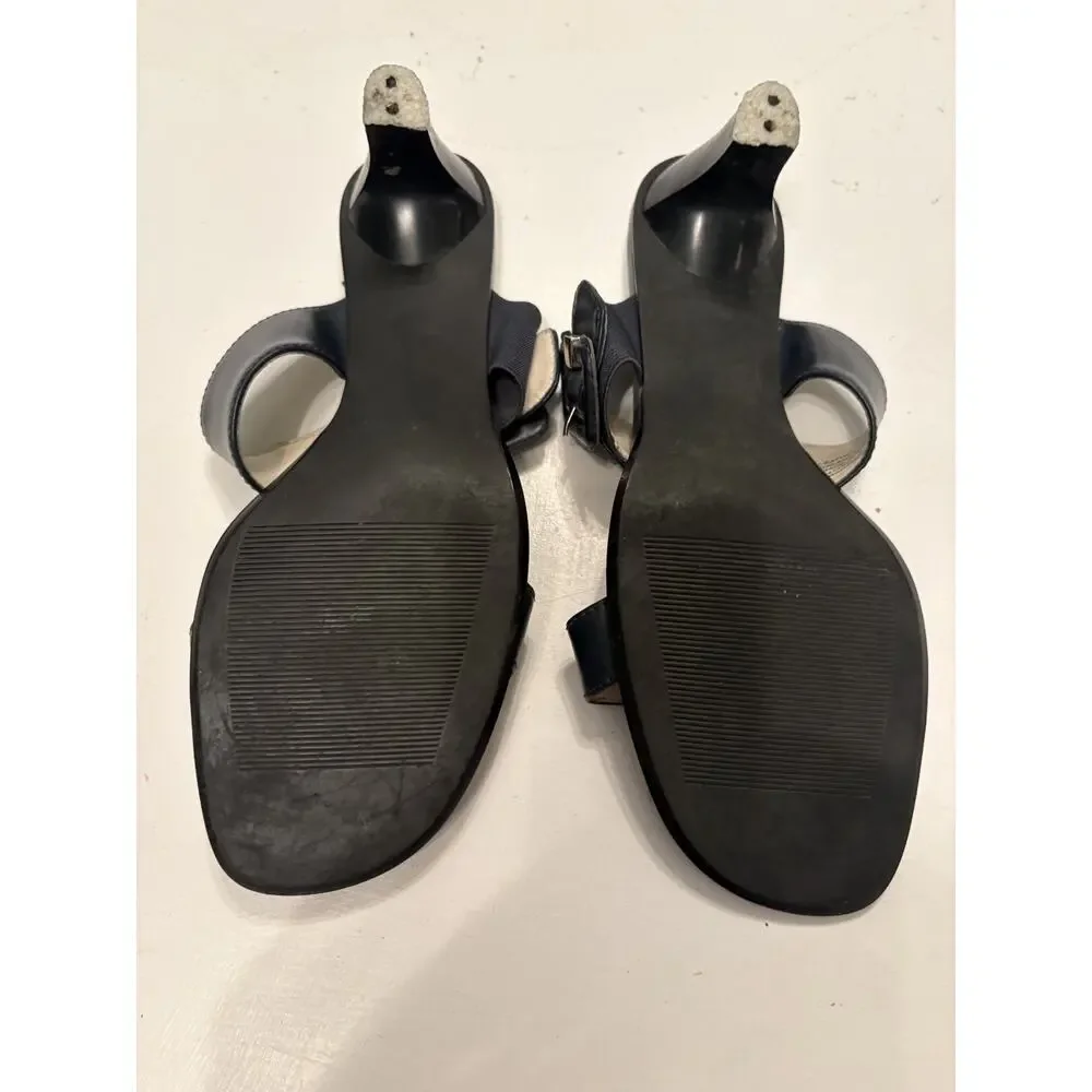 John Romaine Black Strap Leather Heels Size 8M Low/Medium Heel
